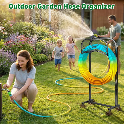 Garden Hose Holder for Outside 43" Heavy Duty Freestanding Water Hose Holder with 4 Stable Spikes Metal Hose Stand Holds Up to 150FT Hose & 44LB Detachable Hose Storage for Yard Lawn Patio