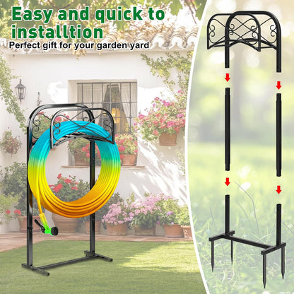 Garden Hose Holder for Outside 43" Heavy Duty Freestanding Water Hose Holder with 4 Stable Spikes Metal Hose Stand Holds Up to 150FT Hose & 44LB Detachable Hose Storage for Yard Lawn Patio