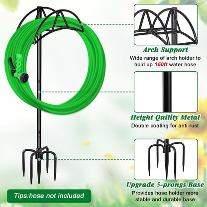 Garden Hose Holder for Outside 43" Heavy Duty Freestanding Water Hose Holder with 4 Stable Spikes Metal Hose Stand Holds Up to 150FT Hose & 44LB Detachable Hose Storage for Yard Lawn Patio