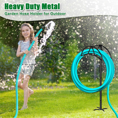 Garden Hose Holder for Outside 43" Heavy Duty Freestanding Water Hose Holder with 4 Stable Spikes Metal Hose Stand Holds Up to 150FT Hose & 44LB Detachable Hose Storage for Yard Lawn Patio