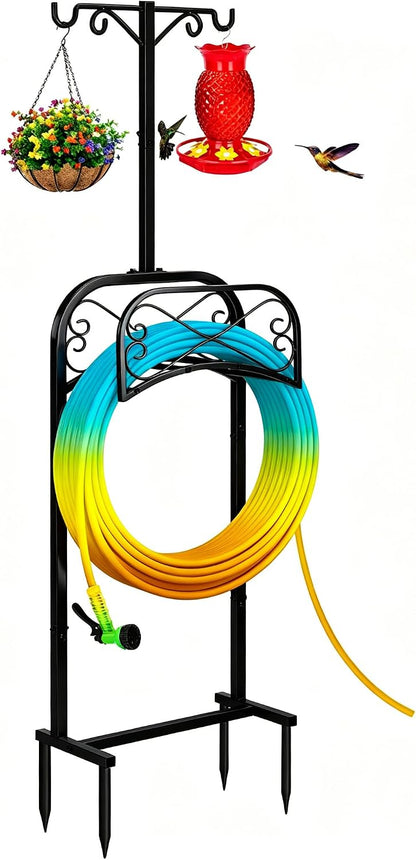 Garden Hose Holder for Outside 43" Heavy Duty Freestanding Water Hose Holder with 4 Stable Spikes Metal Hose Stand Holds Up to 150FT Hose & 44LB Detachable Hose Storage for Yard Lawn Patio