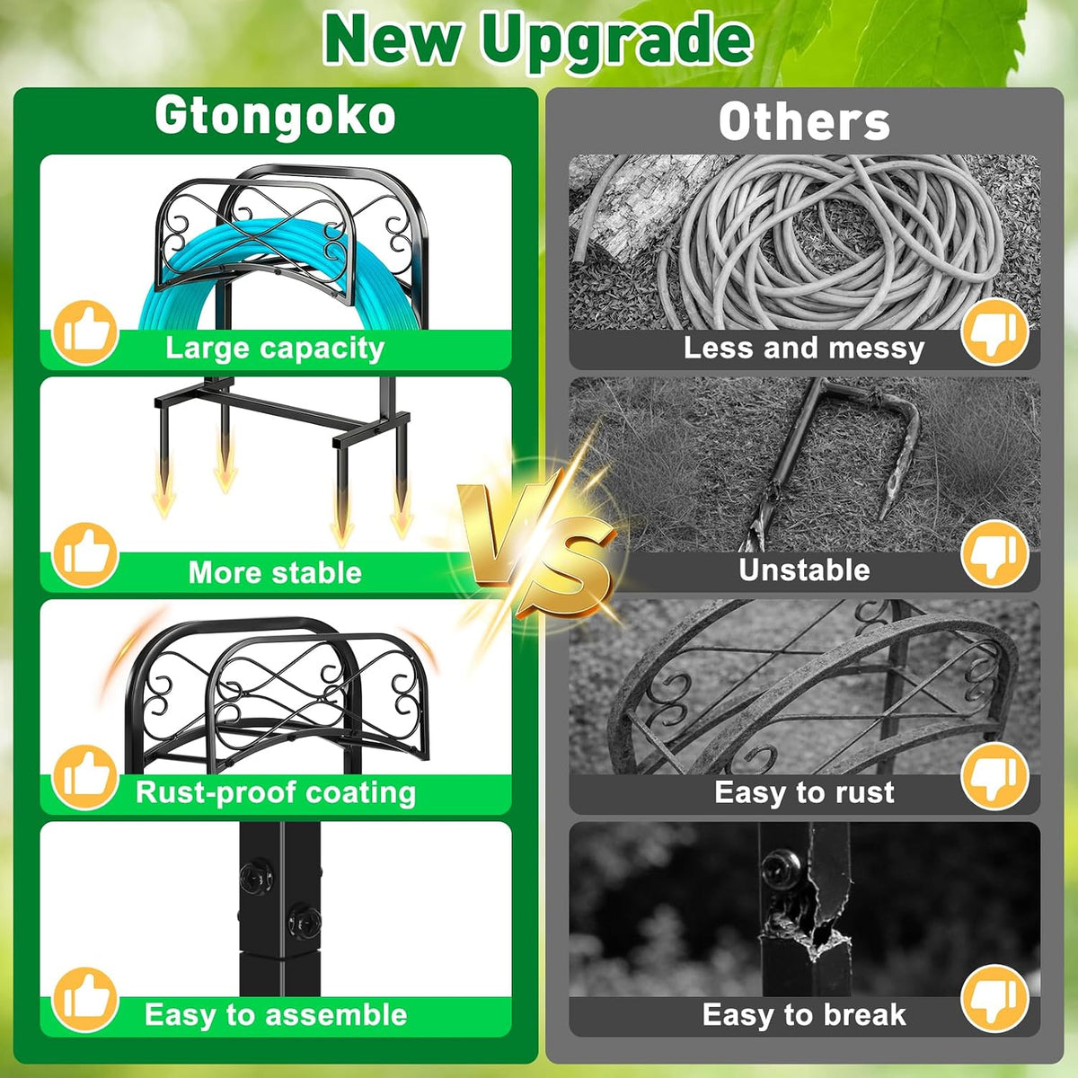 Garden Hose Holder for Outside 43" Heavy Duty Freestanding Water Hose Holder with 4 Stable Spikes Metal Hose Stand Holds Up to 150FT Hose & 44LB Detachable Hose Storage for Yard Lawn Patio