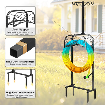 Garden Hose Holder for Outside 43" Heavy Duty Freestanding Water Hose Holder with 4 Stable Spikes Metal Hose Stand Holds Up to 150FT Hose & 44LB Detachable Hose Storage for Yard Lawn Patio