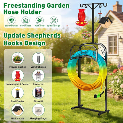 Garden Hose Holder for Outside 43" Heavy Duty Freestanding Water Hose Holder with 4 Stable Spikes Metal Hose Stand Holds Up to 150FT Hose & 44LB Detachable Hose Storage for Yard Lawn Patio