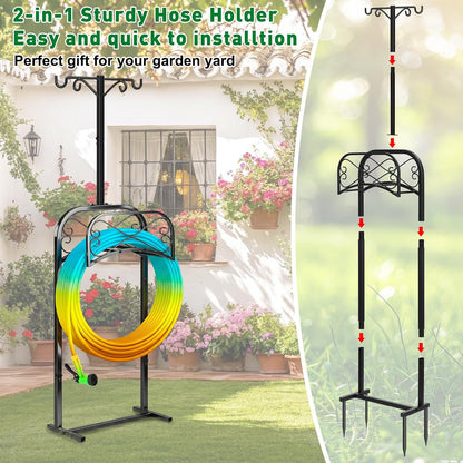 Garden Hose Holder for Outside 43" Heavy Duty Freestanding Water Hose Holder with 4 Stable Spikes Metal Hose Stand Holds Up to 150FT Hose & 44LB Detachable Hose Storage for Yard Lawn Patio