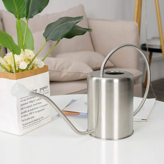 Stainless Steel Silver Colored Watering Can 1/2 Gallon Long Spout Watering Pot for Indoor Plant Watering or Outdoor Gardening with 2Pcs Removable Spray Spout for Flowers