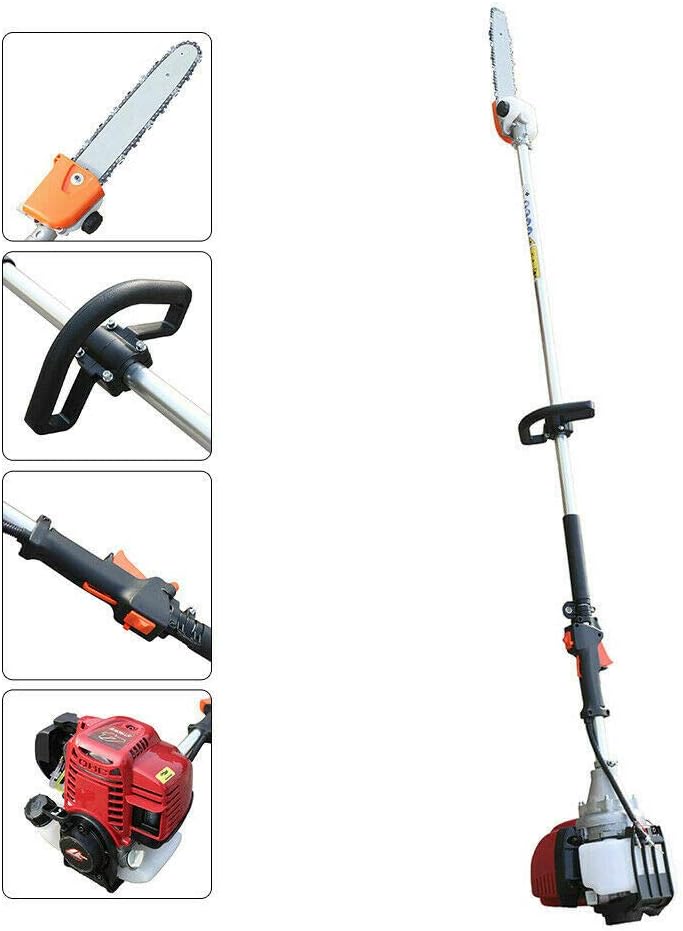 Gas Pole Saw Chainsaw 42CC 4 Stroke Brush Cutter Pruner Cordless Gas Long Reach Gardening Tree Hedge Trimmer wiht Extension Pole Air-cooled 140F