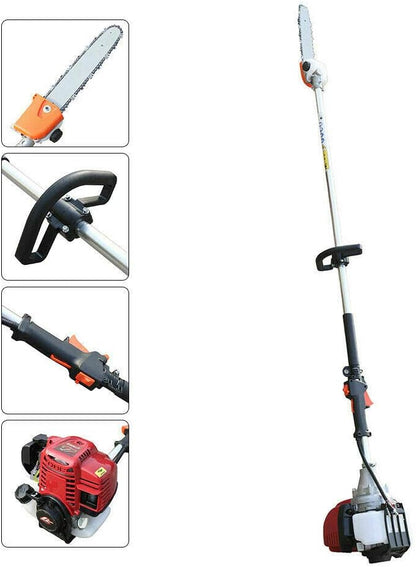 Gas Pole Saw Chainsaw 42CC 4 Stroke Brush Cutter Pruner Cordless Gas Long Reach Gardening Tree Hedge Trimmer wiht Extension Pole Air-cooled 140F