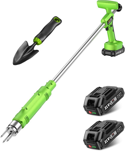 Electric Weed Puller Tool: 21V Battery Powered w/ 2pcs 2000mAh, Heavy Duty 3-Claw Steel Root Weeder Stand-Up Remover Picker Grabber Popper, for Dandelion Lawn Garden Yard EWP001