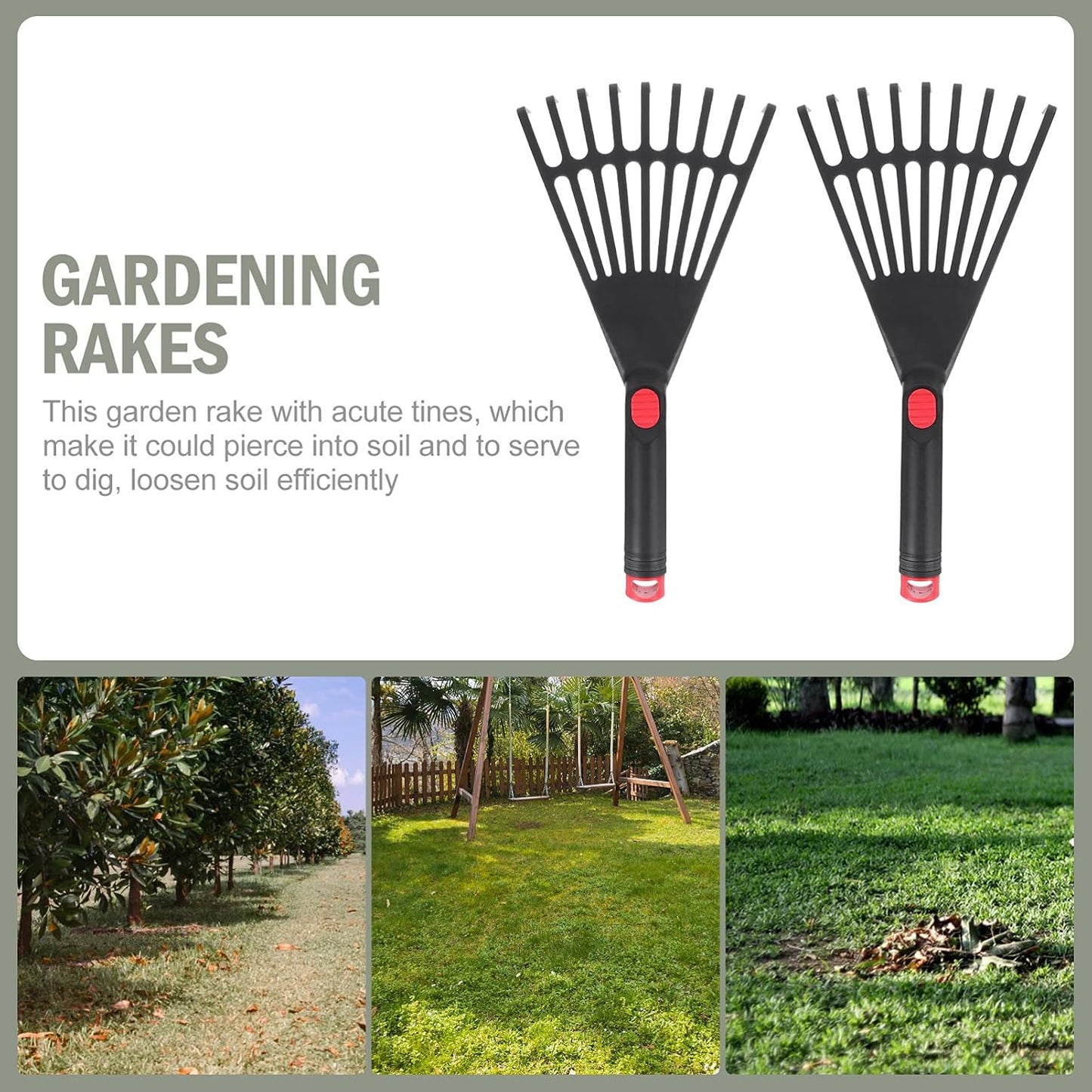 2pcs Gardening Hand Rakes Plastic Ash Rakes Mini Garden Cultivator Tools for Soil Loosening Leaf Cleanup Yard Lawn Shrub Flower Beds