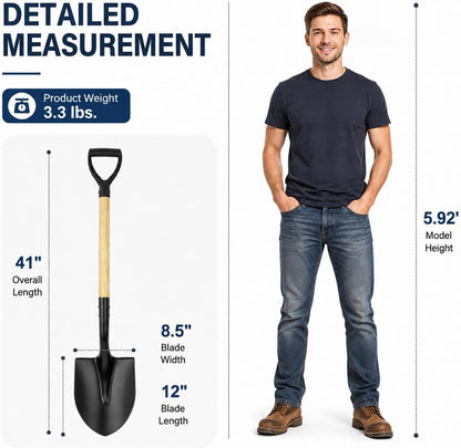 Shovel for Digging,Round Shovel, Garden Tool with D-Handle, 41 Inches in Overall Length, Wooden Handel Garden Shovel,Beach Shovel, Car Snow Shovel