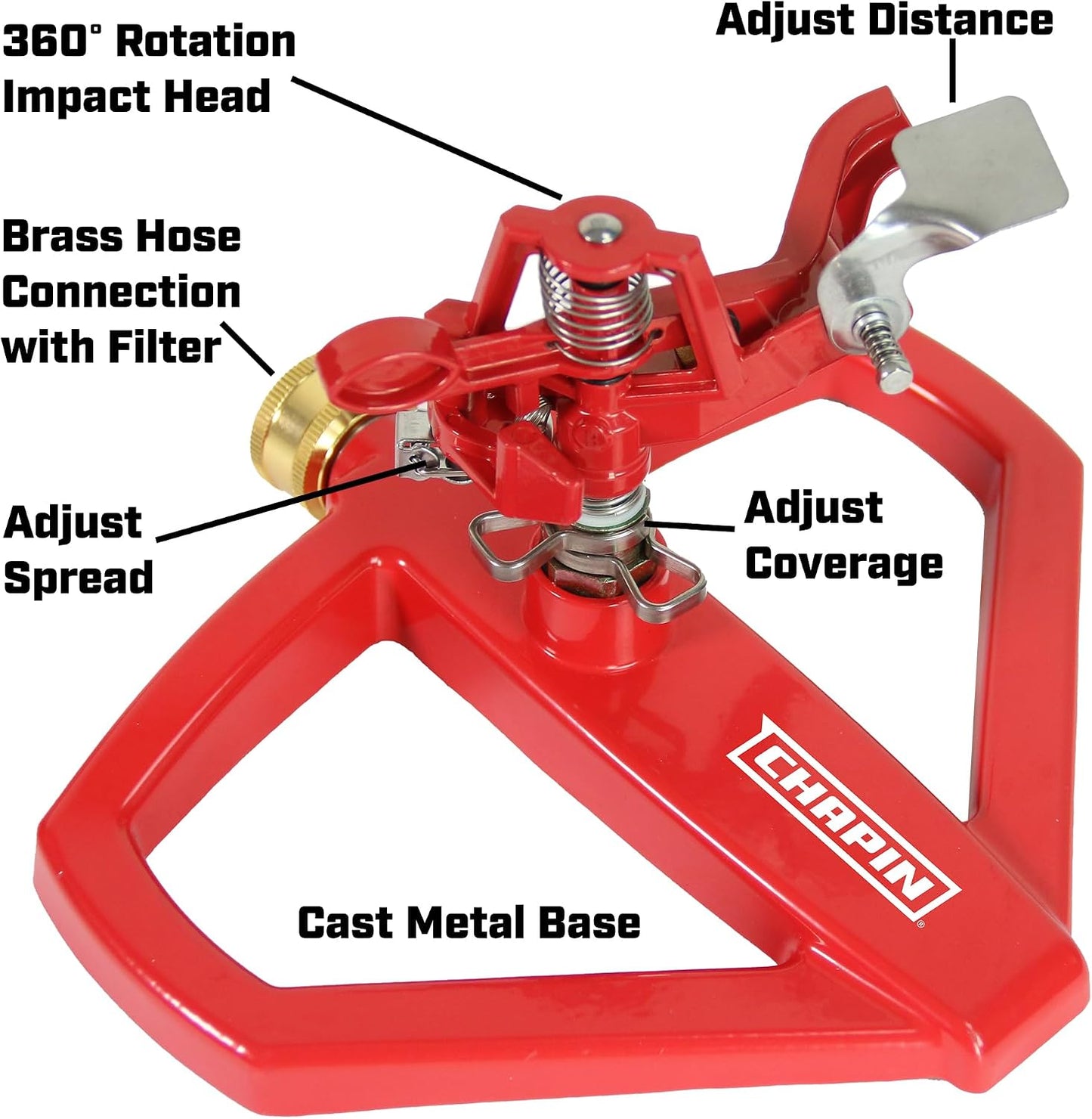4980: Platform Impact Sprinkler, 360 Degree Automatic With Base for Gardens and Lawns, Up to 85ft Coverage Area, Yards and Garden Watering, Red