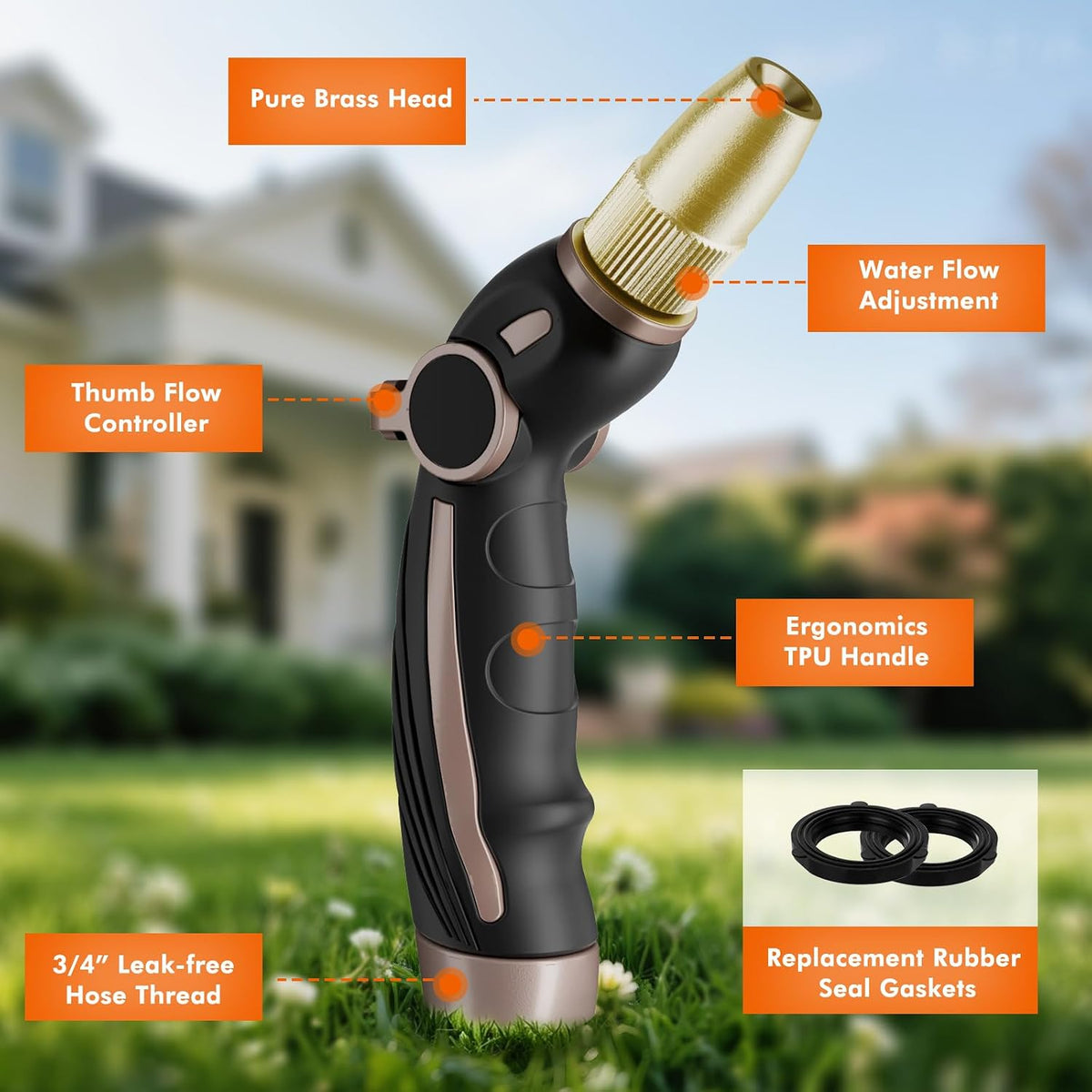 Garden Hose Nozzle, Heavy Duty Water Hose Sprayer Nozzle, Black