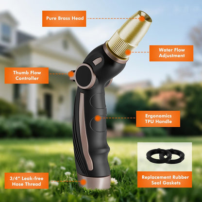 Garden Hose Nozzle, Heavy Duty Water Hose Sprayer Nozzle, Black