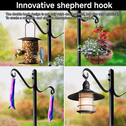 Garden Hose Holder, Upgraded Water Hose Holders with 5 Spikes & 2 Shepherds Hooks, Heavy Duty Metal Hose Stand Sturdy Freestanding Hose Hanger, Detachable Storage Rack, for Outside Yard Lawn