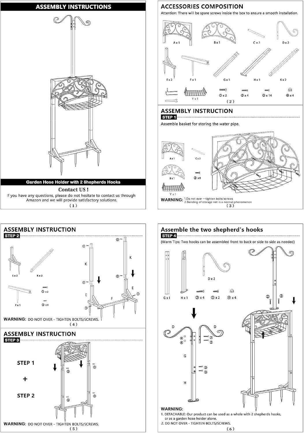 Garden Hose Holder, Upgraded Water Hose Holders with 5 Spikes & 2 Shepherds Hooks, Heavy Duty Metal Hose Stand Sturdy Freestanding Hose Hanger, Detachable Storage Rack, for Outside Yard Lawn
