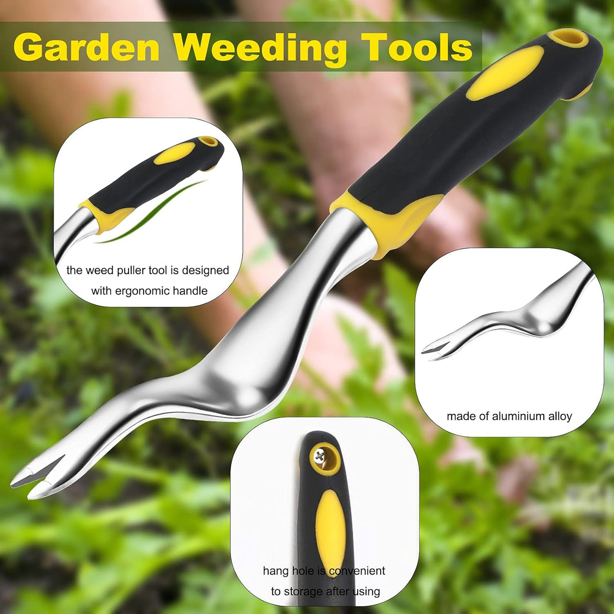 Garden Weeder Hand Weeding Tool Weed Removal Stainless Steel Handle Weed Deep Digger Grass Lawn Trimming Remover Forked Puller for Weeds Eradicate