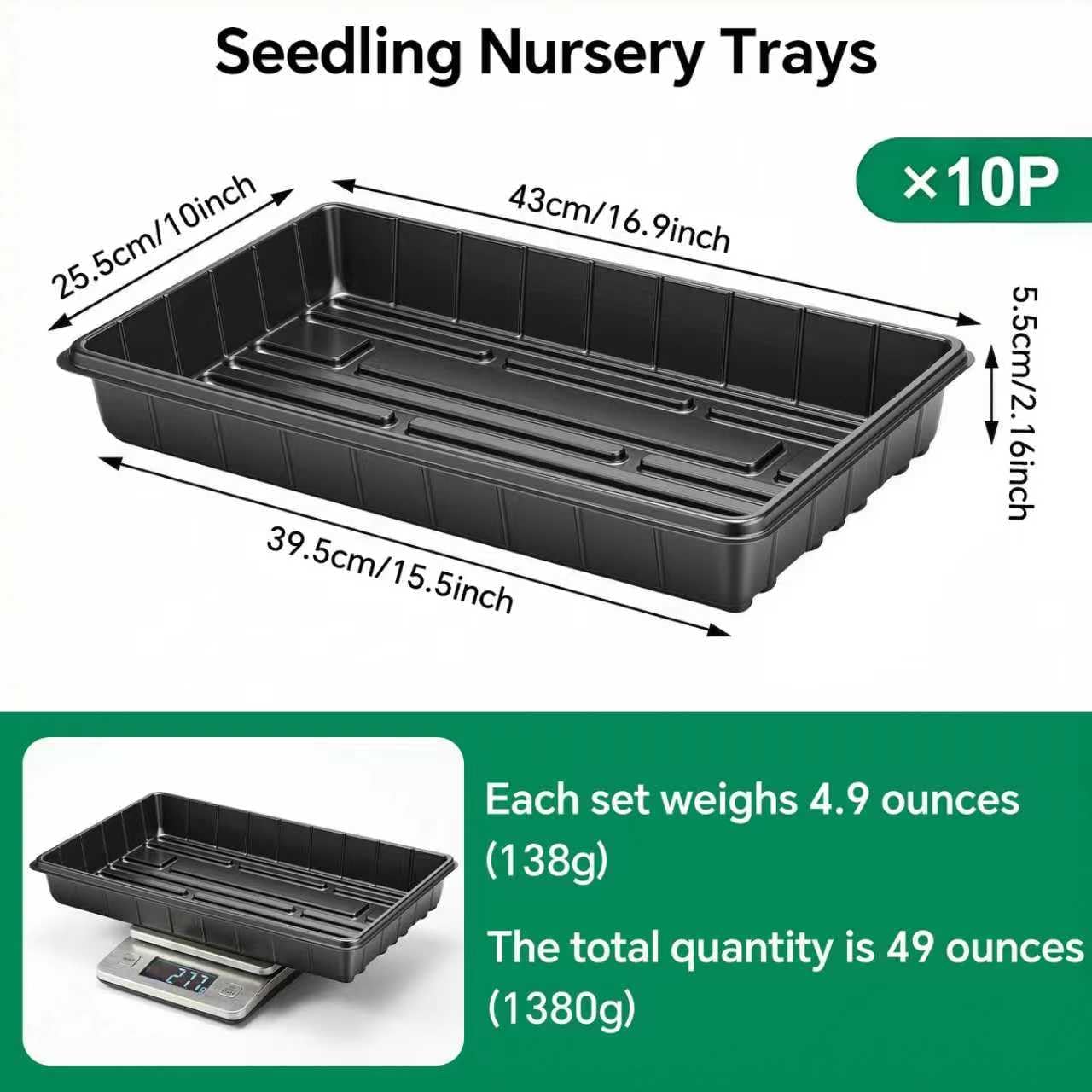 10 Plant Growing Trays,Plant Tray, Seed Tray, Seedling Tray, Propagation Tray, Plant Trays for Seedlings, Planting Trays, Seedling Starter Tray(No Drain Holes)