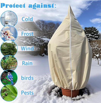 2 Pack Plant Covers Freeze Protection,31.5x47.2In Plant Protection Cover Bags with Zipper Drawstring for Outdoor Winter Frost Cold Weather Shrubs Trees Jacket Covers(Beige)