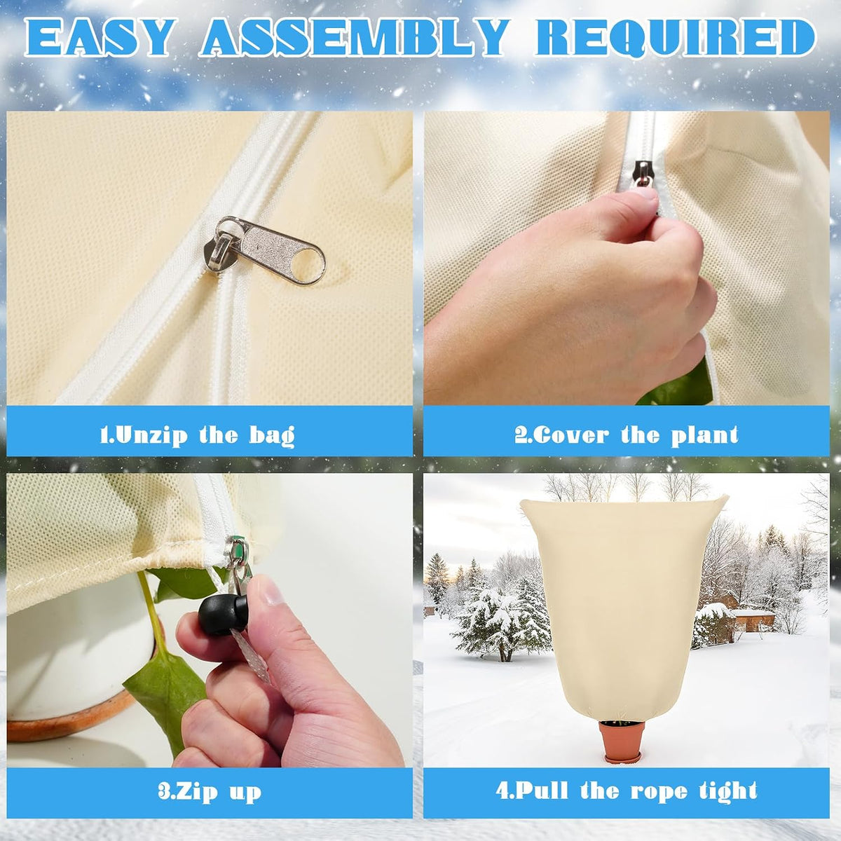 2 Pack Plant Covers Freeze Protection,31.5x47.2In Plant Protection Cover Bags with Zipper Drawstring for Outdoor Winter Frost Cold Weather Shrubs Trees Jacket Covers(Beige)