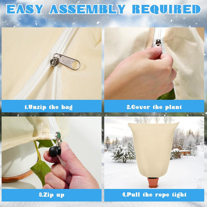 2 Pack Plant Covers Freeze Protection,31.5x47.2In Plant Protection Cover Bags with Zipper Drawstring for Outdoor Winter Frost Cold Weather Shrubs Trees Jacket Covers(Beige)