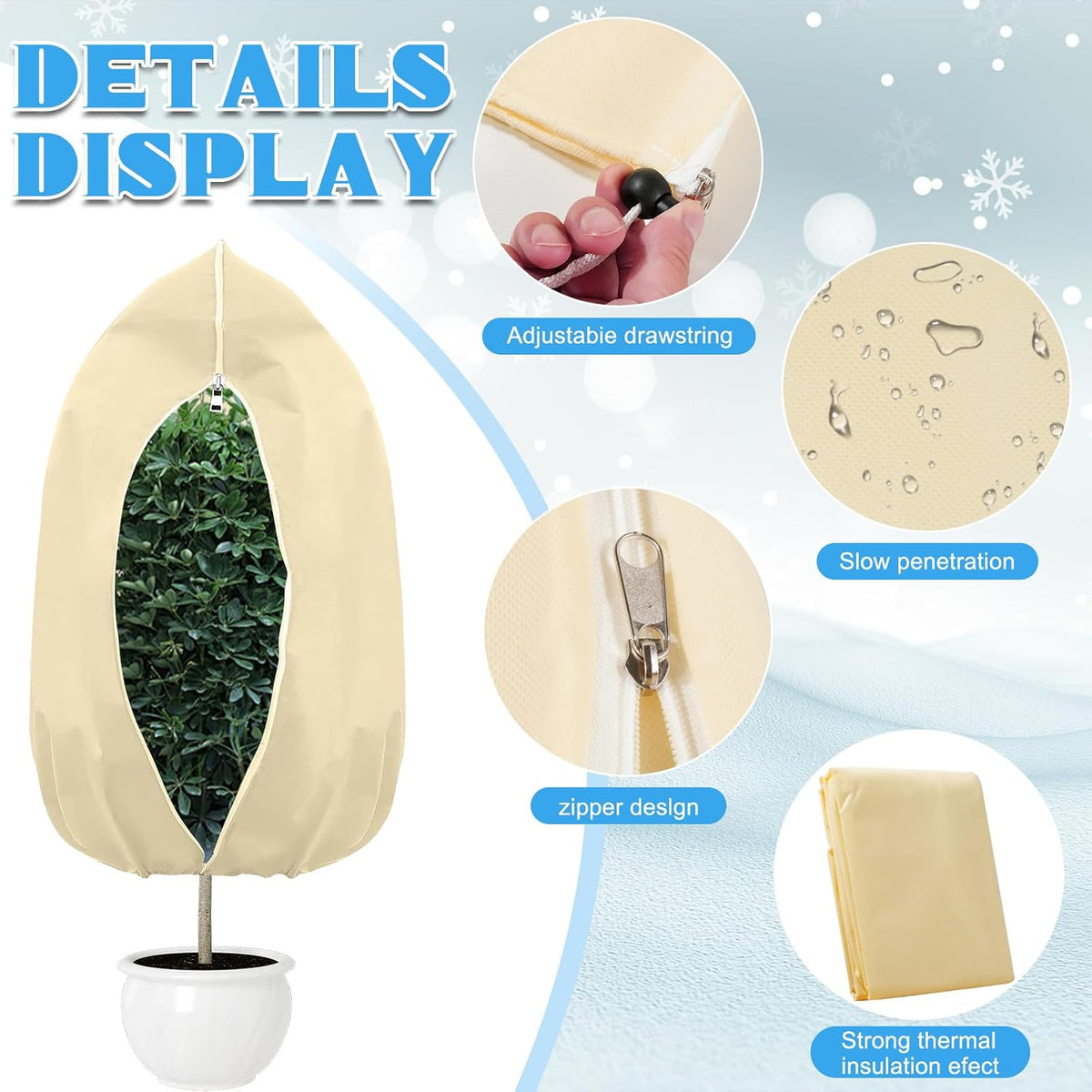 2 Pack Plant Covers Freeze Protection,31.5x47.2In Plant Protection Cover Bags with Zipper Drawstring for Outdoor Winter Frost Cold Weather Shrubs Trees Jacket Covers(Beige)