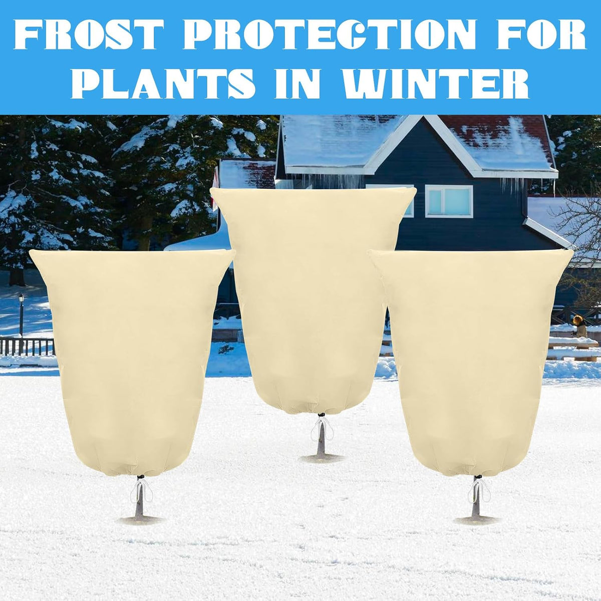 2 Pack Plant Covers Freeze Protection,31.5x47.2In Plant Protection Cover Bags with Zipper Drawstring for Outdoor Winter Frost Cold Weather Shrubs Trees Jacket Covers(Beige)