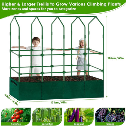 Cucumber Trellis for Climbing Plants with Grow Bag, 61" Tall Metal U-Frame Garden Trellis for Raised Bed with Garden Netting and Plant Clip Plant Ties for Vegetables, Squash, Pea, Grape