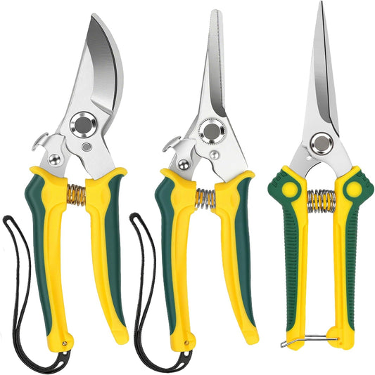 3 Pack Garden Pruning Shears Scissors Clippers (Yellow)