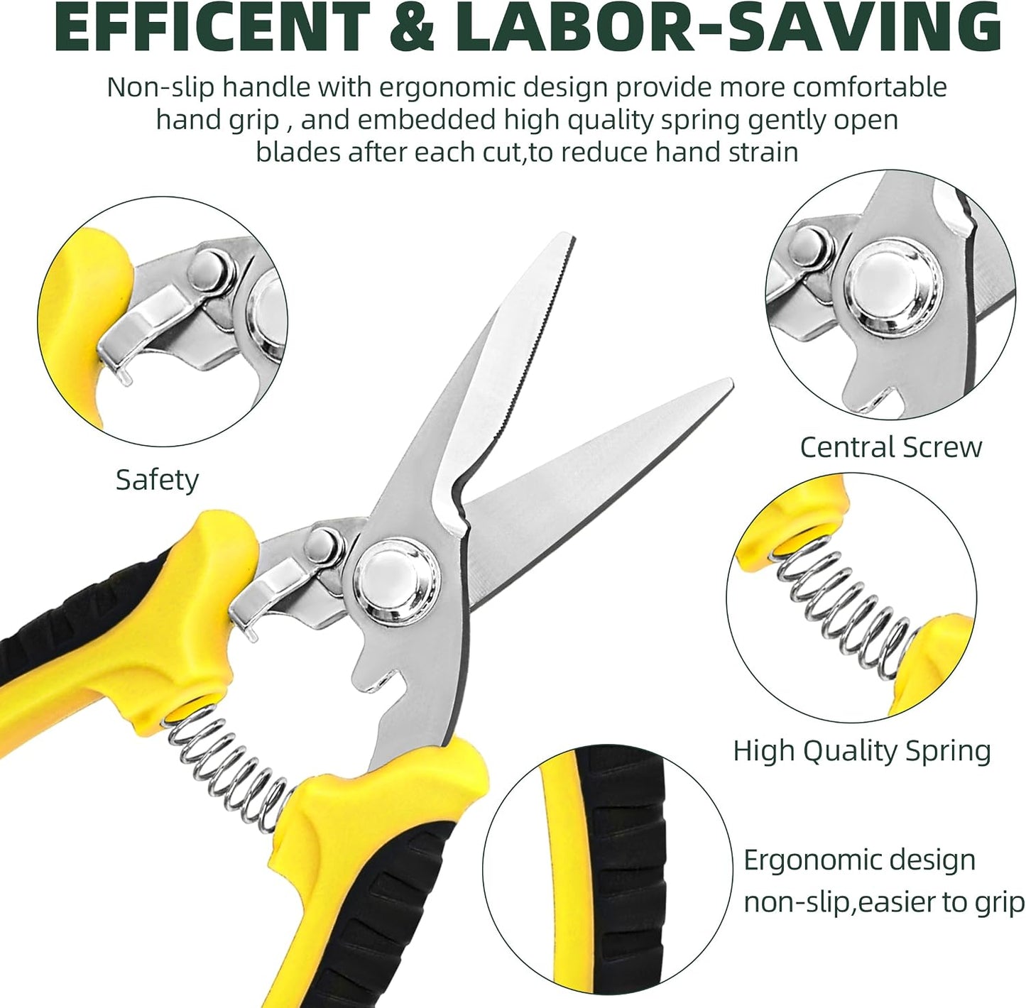 3 Pack Garden Pruning Shears Scissors Clippers (Yellow)