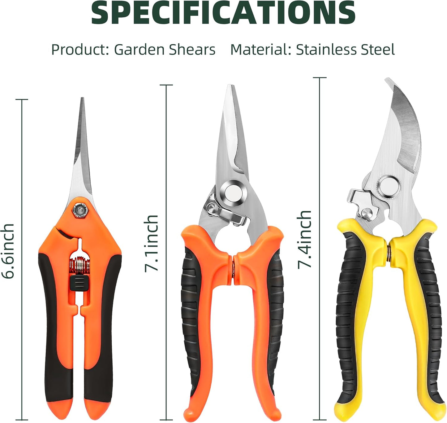 3 Pack Garden Pruning Shears Scissors Clippers (Yellow)