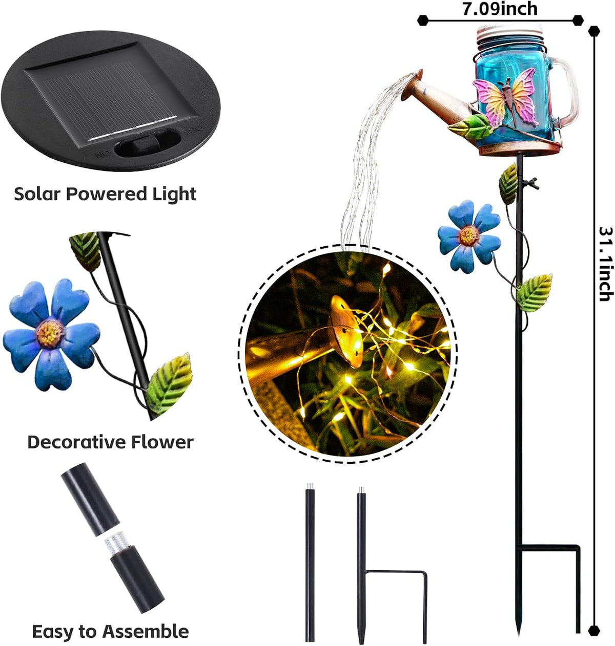 Solar Watering Can Light, Solar Yard Decorations Outdoor