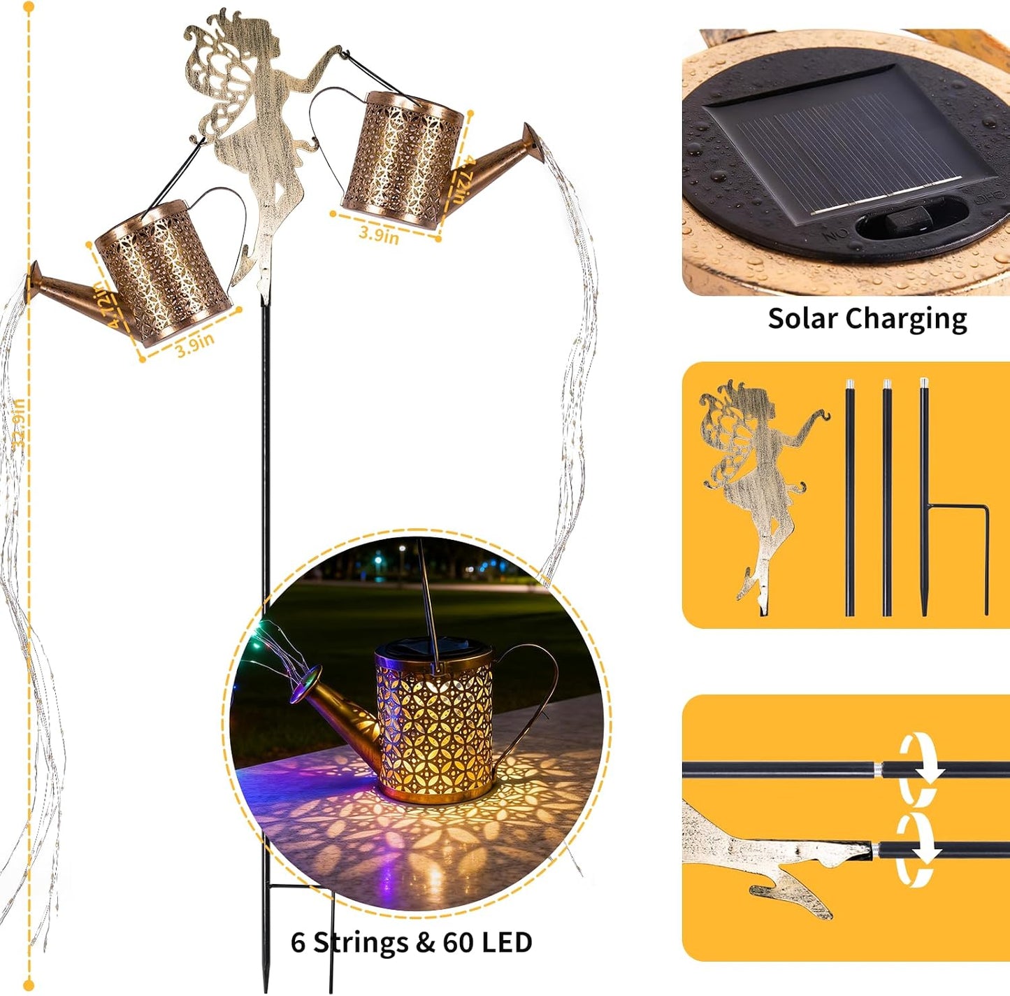 Solar Watering Can Light, Solar Yard Decorations Outdoor