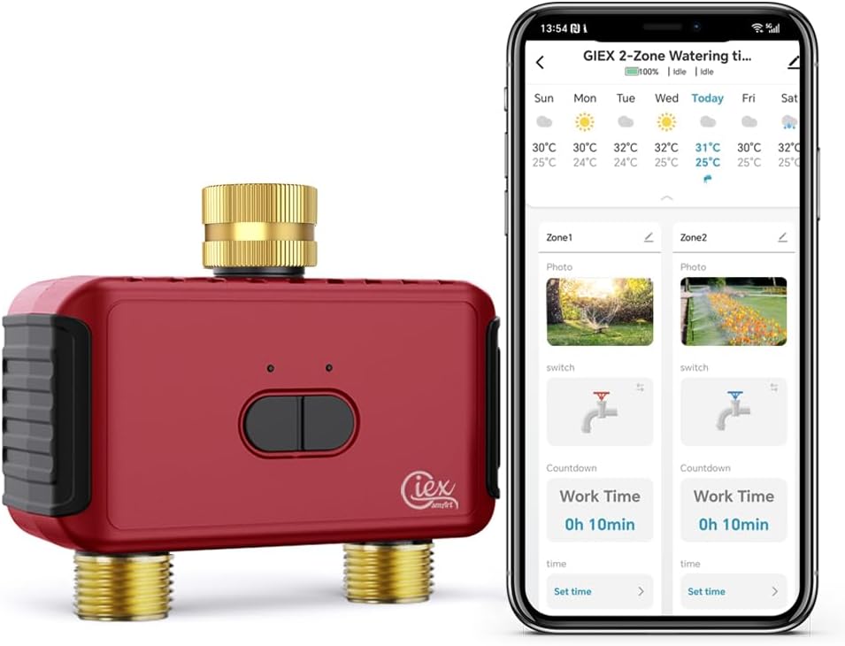 GIEX Bluetooth Smart Sprinkler Timer, App Control Water Timer for Garden Hose, Programmable Irrigation Controller Works with Tuya & Smart Life App