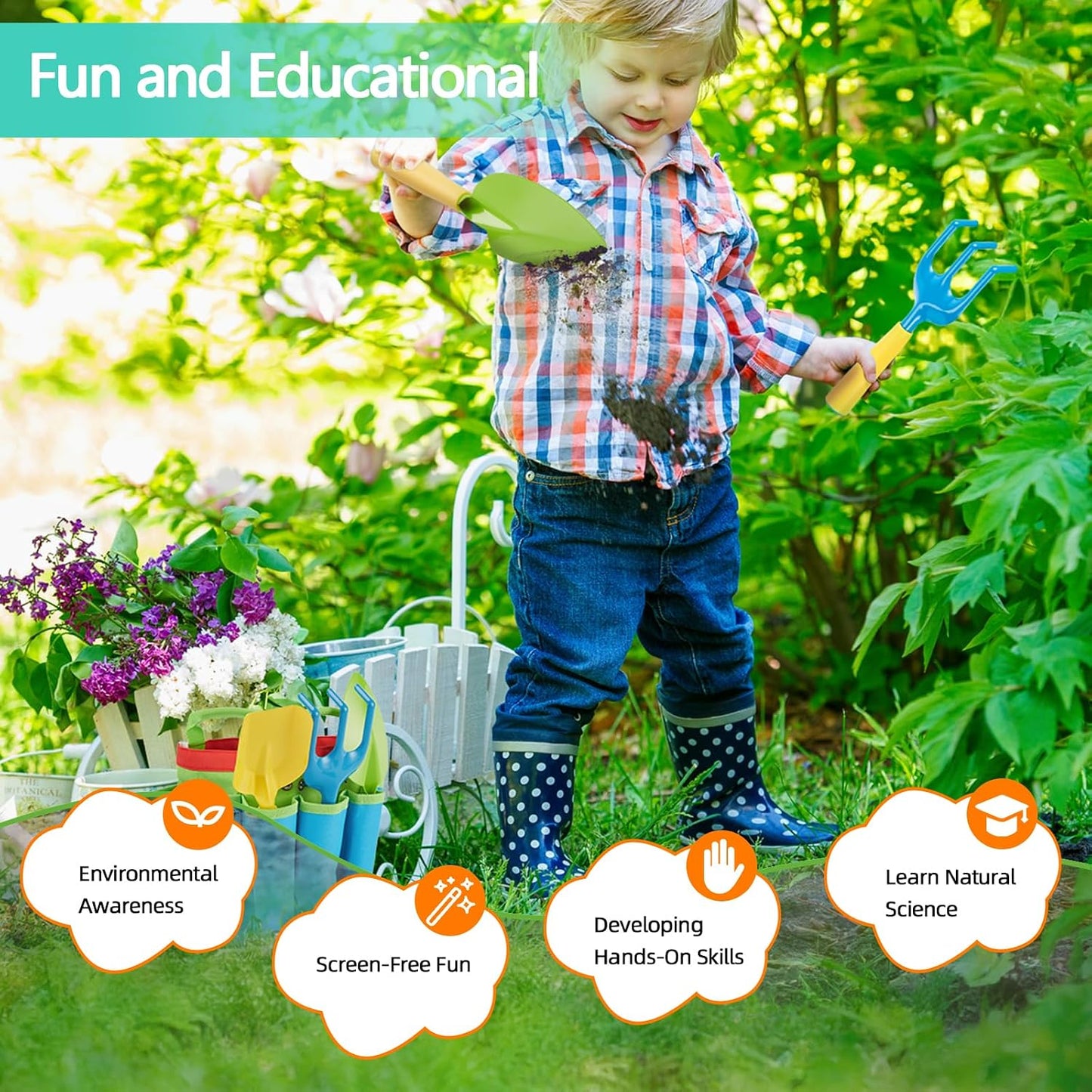 Kids Garden Tools Set,6 PCS, Aged 3+