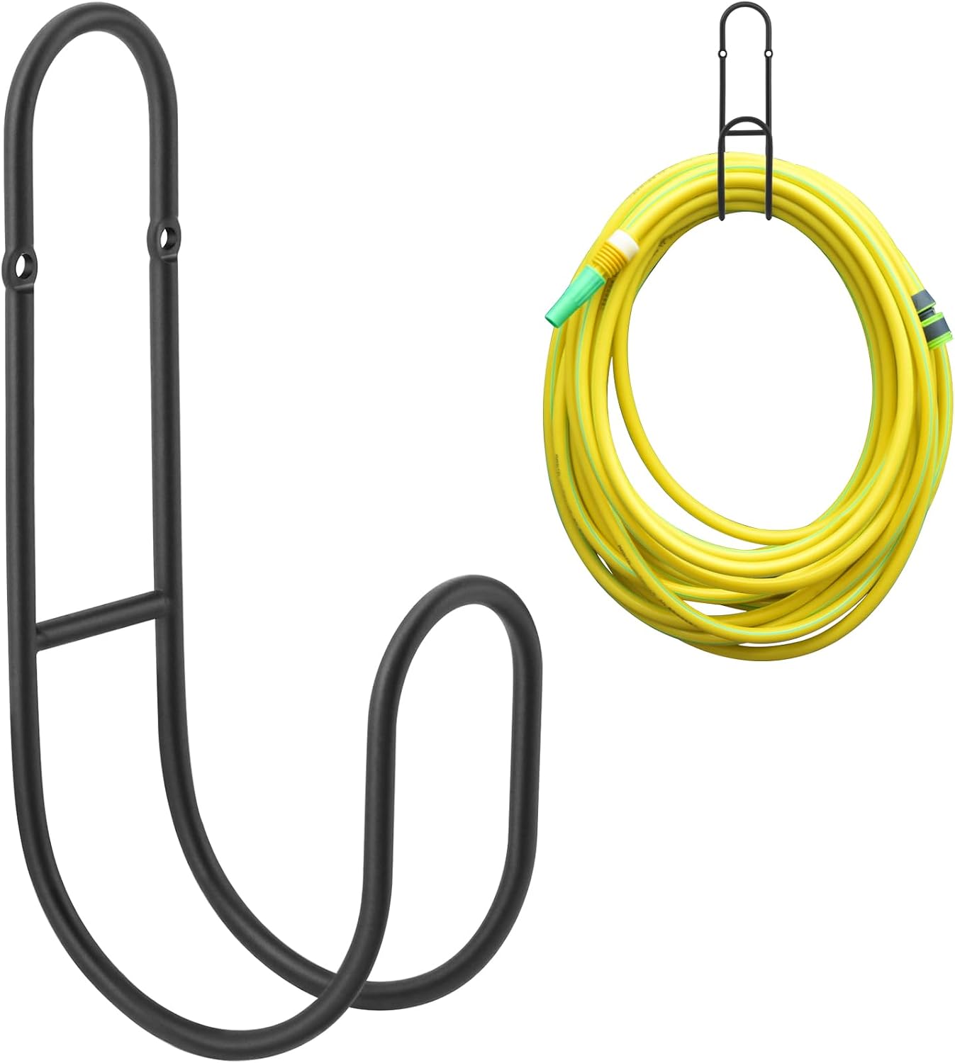 Garden Hose Holder, Wall Mount Water Hose Hanger, Hanging Storage Rack for Garden Hoses, Ropes, Outside Yard (Black)