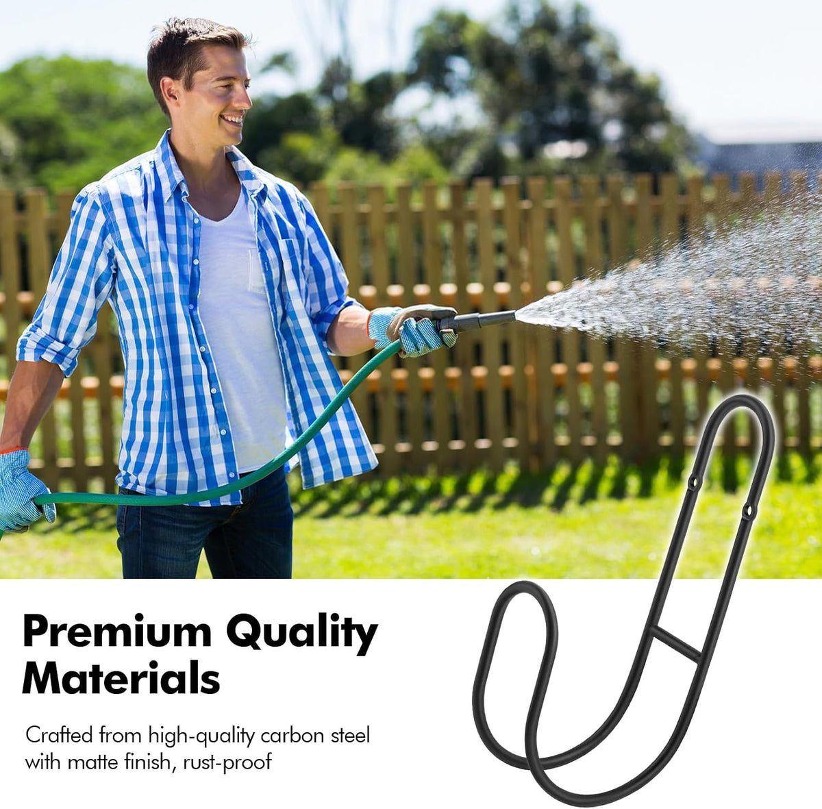 Garden Hose Holder, Wall Mount Water Hose Hanger, Hanging Storage Rack for Garden Hoses, Ropes, Outside Yard (Black)