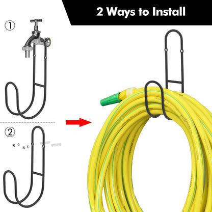 Garden Hose Holder, Wall Mount Water Hose Hanger, Hanging Storage Rack for Garden Hoses, Ropes, Outside Yard (Black)
