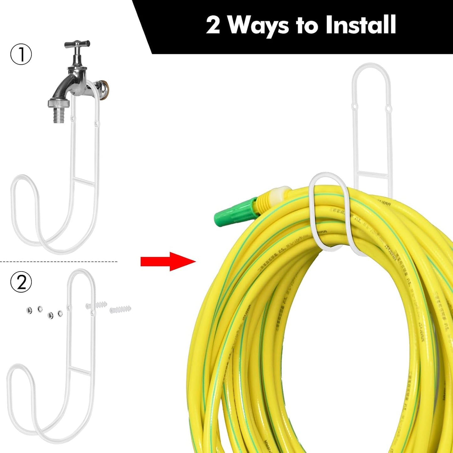 Garden Hose Holder, Wall Mount Water Hose Hanger, Hanging Storage Rack for Garden Hoses, Ropes, Outside Yard (Black)