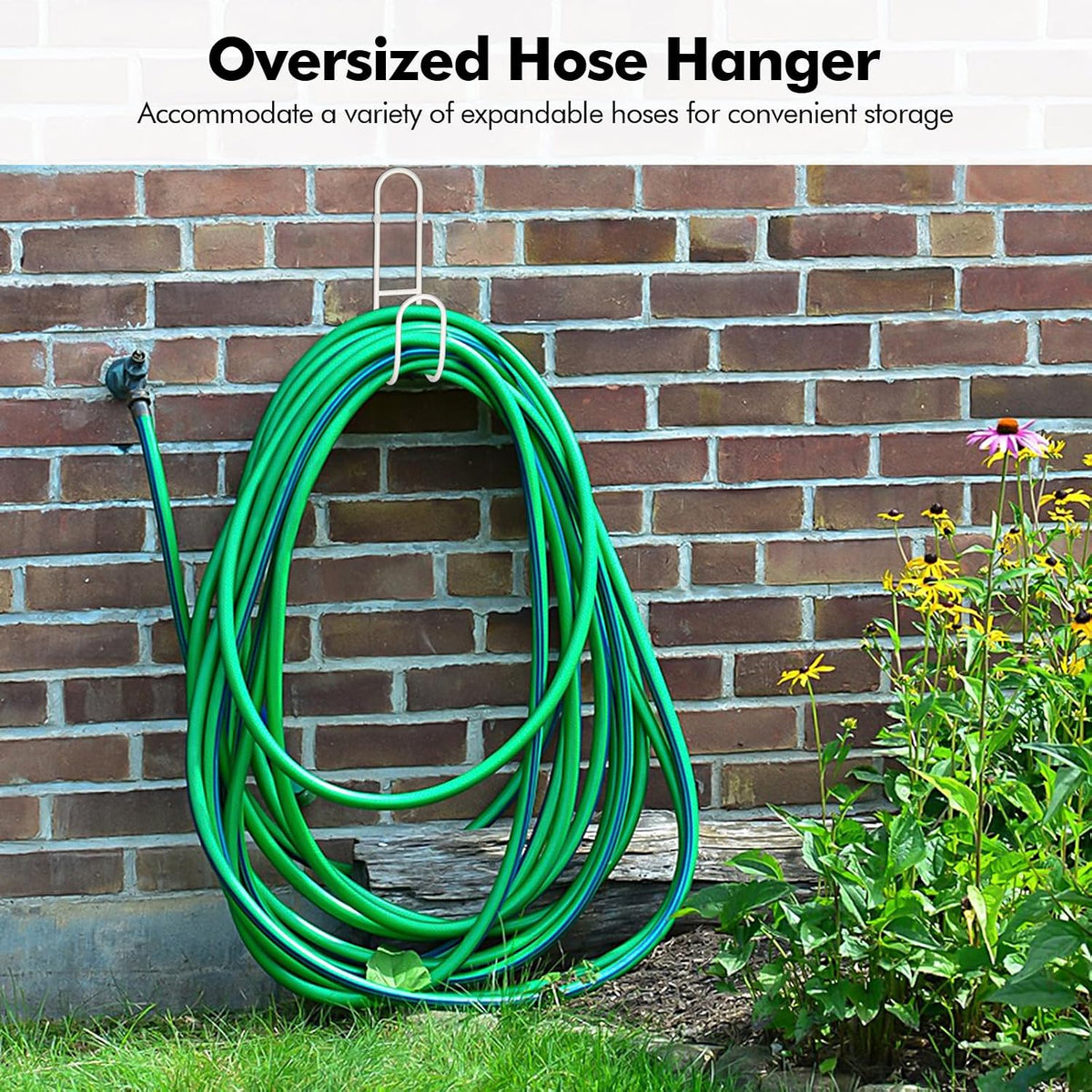 Garden Hose Holder, Wall Mount Water Hose Hanger, Hanging Storage Rack for Garden Hoses, Ropes, Outside Yard (Black)