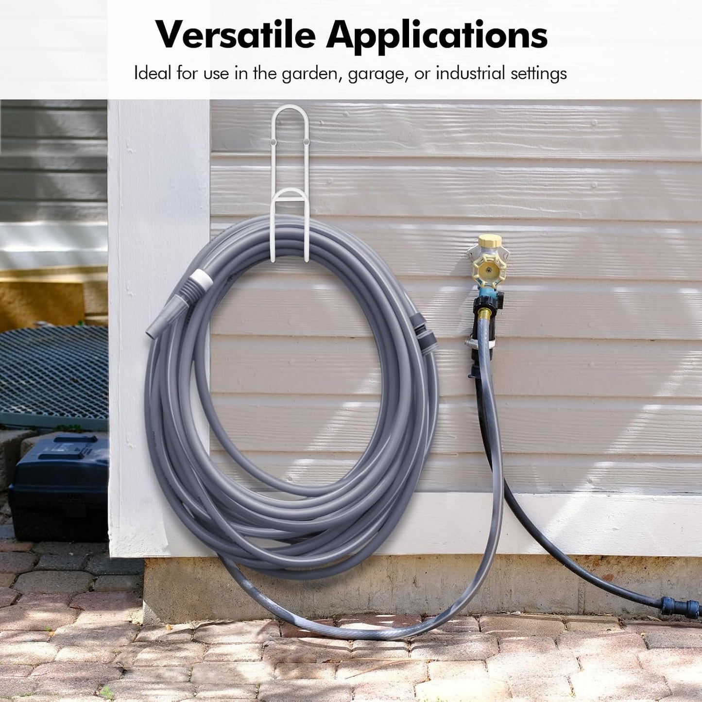 Garden Hose Holder, Wall Mount Water Hose Hanger, Hanging Storage Rack for Garden Hoses, Ropes, Outside Yard (Black)