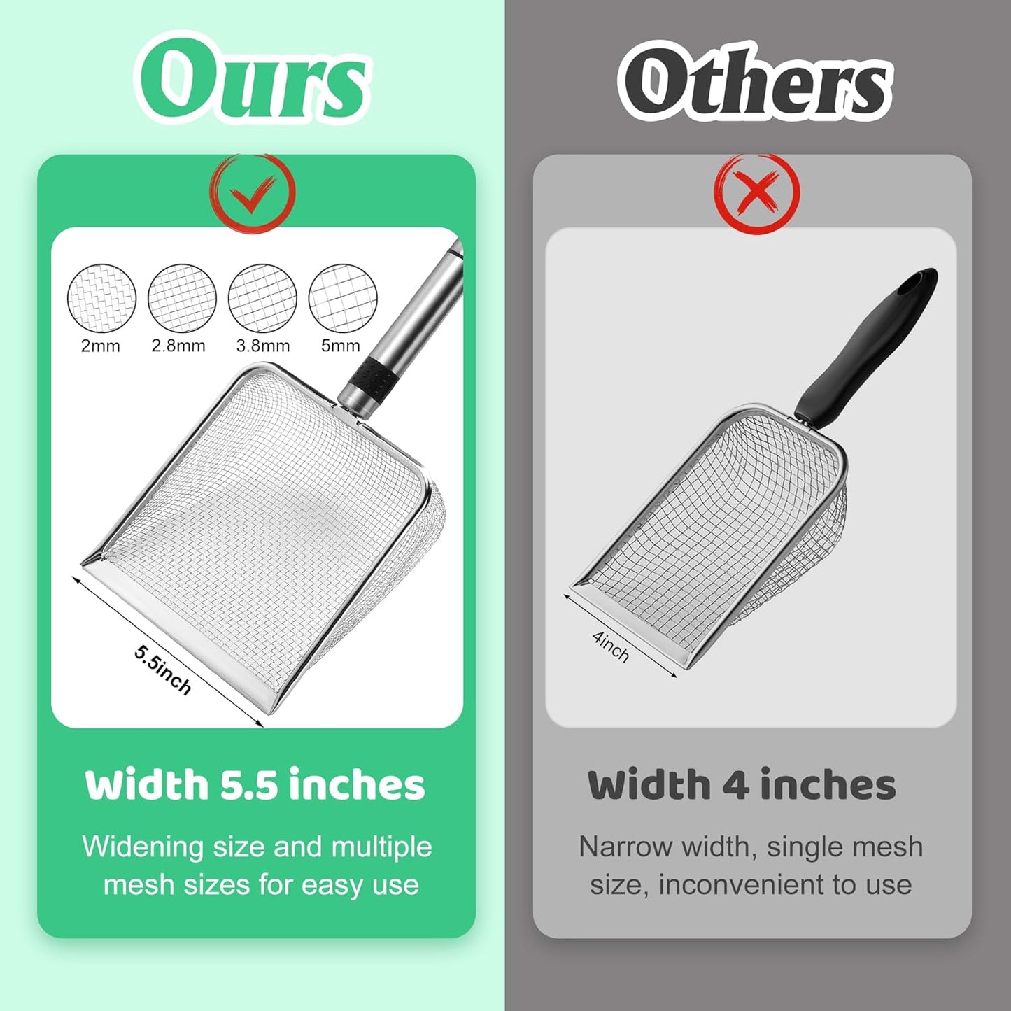 2 Pcs Wider Gardening Soil Sifter-5.5" W Garden Sieve Sifter with Handle (3.8/5 mm Mesh)-Portable Gardening Sifter for Gradening Sand Soil Dirt Compost