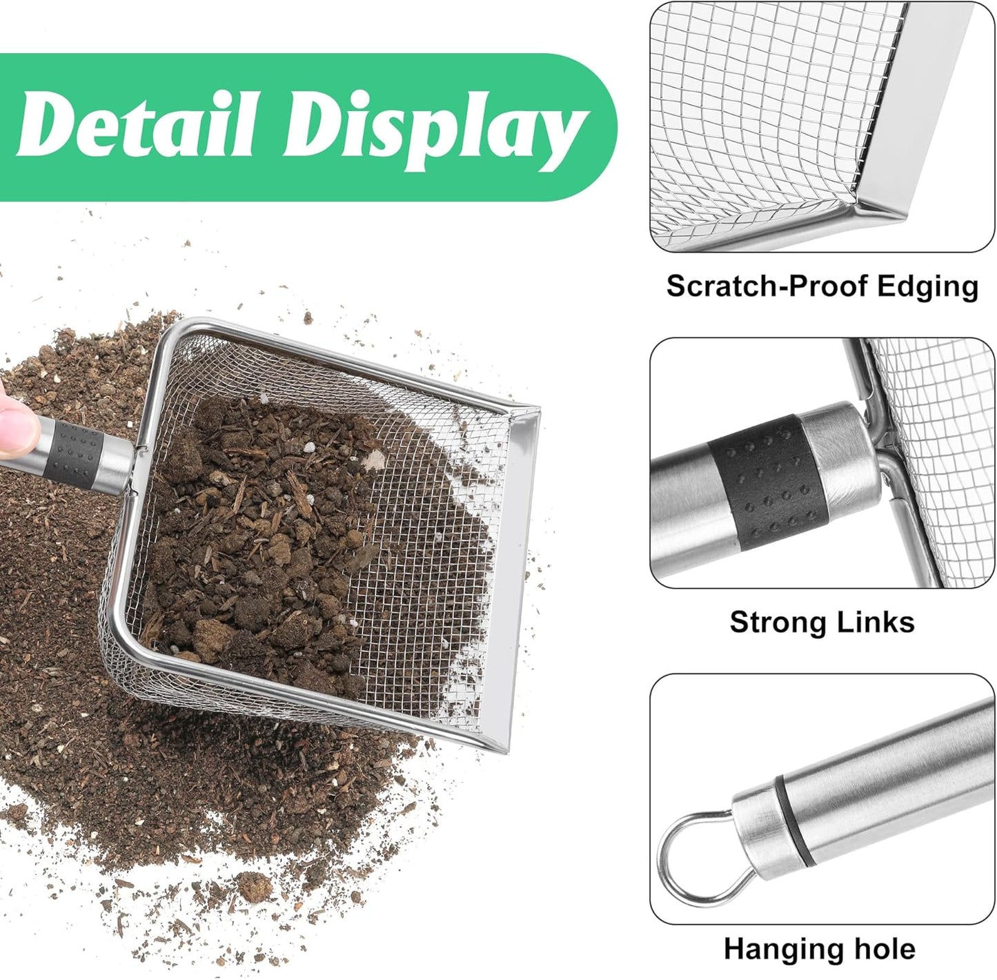 2 Pcs Wider Gardening Soil Sifter-5.5" W Garden Sieve Sifter with Handle (3.8/5 mm Mesh)-Portable Gardening Sifter for Gradening Sand Soil Dirt Compost