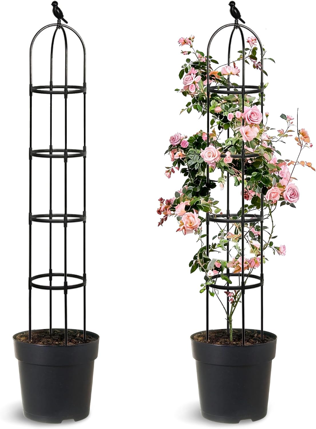 6ft Garden Obelisk Trellis for Climbing Plants-Rustproof Metal Pipe with Heavy Duty Plastic Coated, Garden Outdoor Indoor Potted Plant Support for Clematis Vine Jasmine Support （Black）