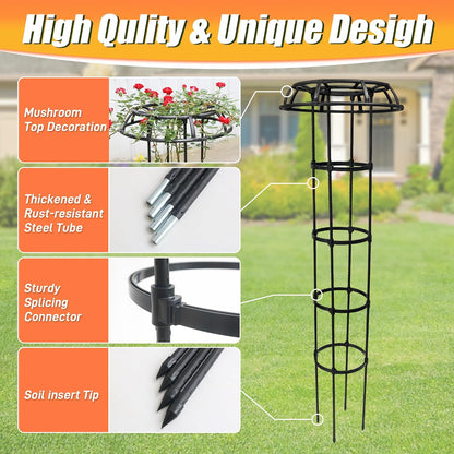 6ft Garden Obelisk Trellis for Climbing Plants-Rustproof Metal Pipe with Heavy Duty Plastic Coated, Garden Outdoor Indoor Potted Plant Support for Clematis Vine Jasmine Support （Black）