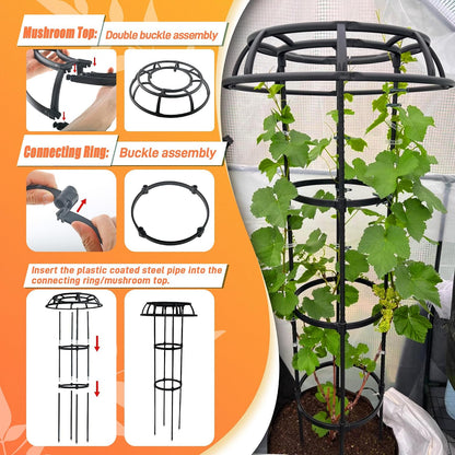 6ft Garden Obelisk Trellis for Climbing Plants-Rustproof Metal Pipe with Heavy Duty Plastic Coated, Garden Outdoor Indoor Potted Plant Support for Clematis Vine Jasmine Support （Black）