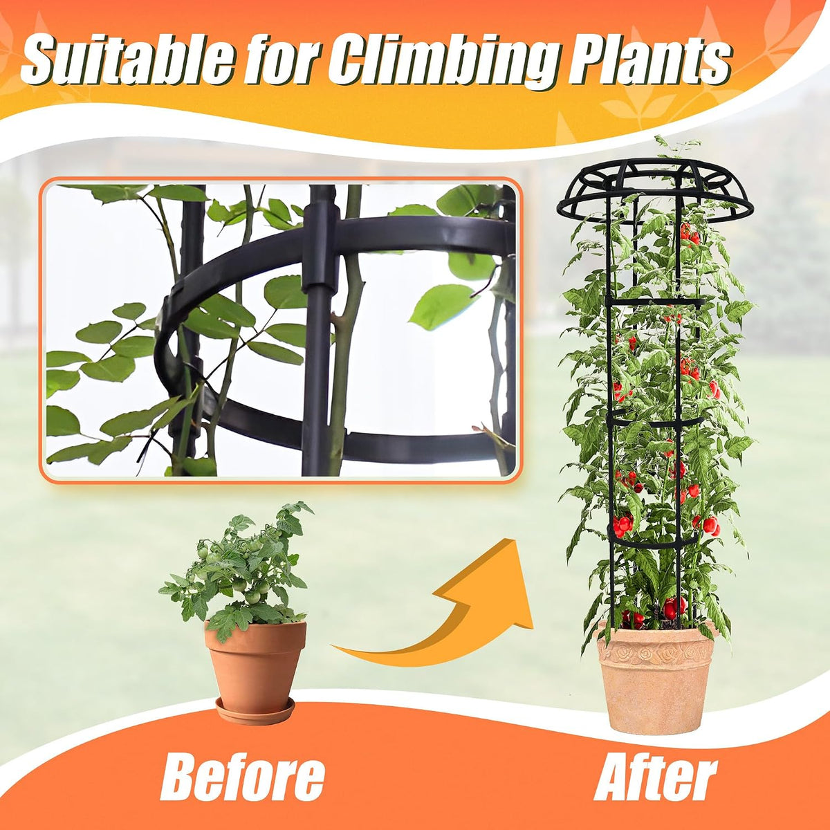 6ft Garden Obelisk Trellis for Climbing Plants-Rustproof Metal Pipe with Heavy Duty Plastic Coated, Garden Outdoor Indoor Potted Plant Support for Clematis Vine Jasmine Support （Black）