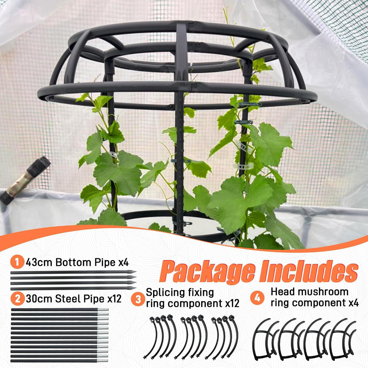 6ft Garden Obelisk Trellis for Climbing Plants-Rustproof Metal Pipe with Heavy Duty Plastic Coated, Garden Outdoor Indoor Potted Plant Support for Clematis Vine Jasmine Support （Black）