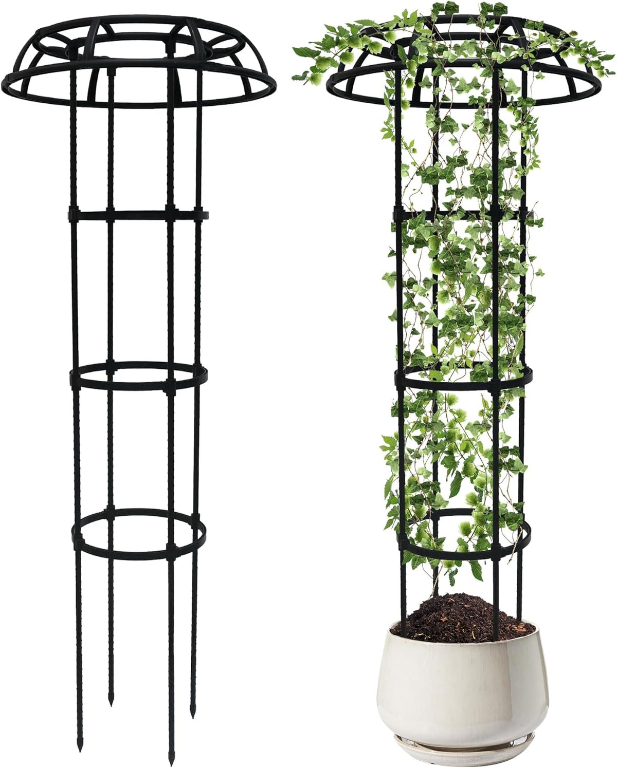 6ft Garden Obelisk Trellis for Climbing Plants-Rustproof Metal Pipe with Heavy Duty Plastic Coated, Garden Outdoor Indoor Potted Plant Support for Clematis Vine Jasmine Support （Black）