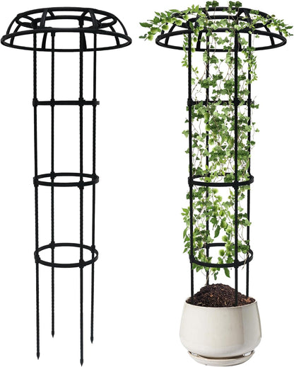 6ft Garden Obelisk Trellis for Climbing Plants-Rustproof Metal Pipe with Heavy Duty Plastic Coated, Garden Outdoor Indoor Potted Plant Support for Clematis Vine Jasmine Support （Black）
